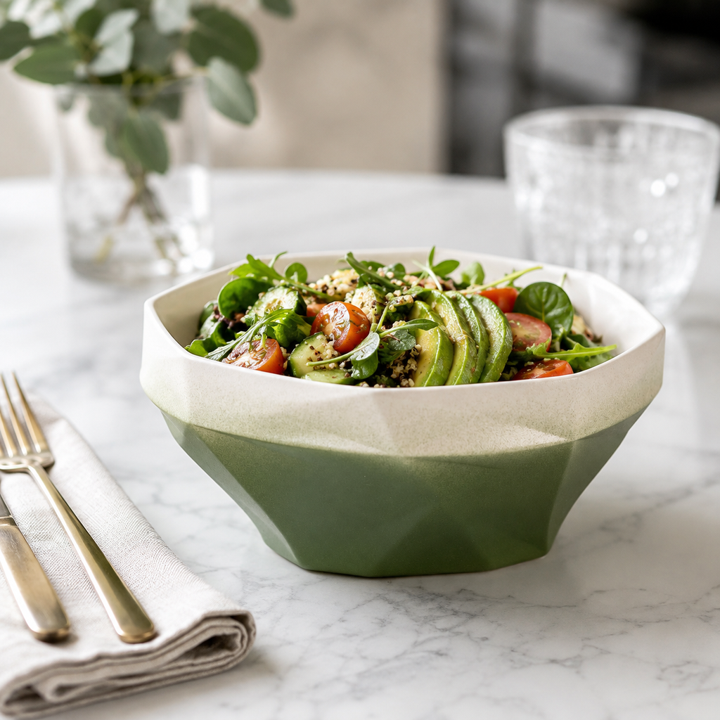 Folded Surface Ceramic Bowl (Green)