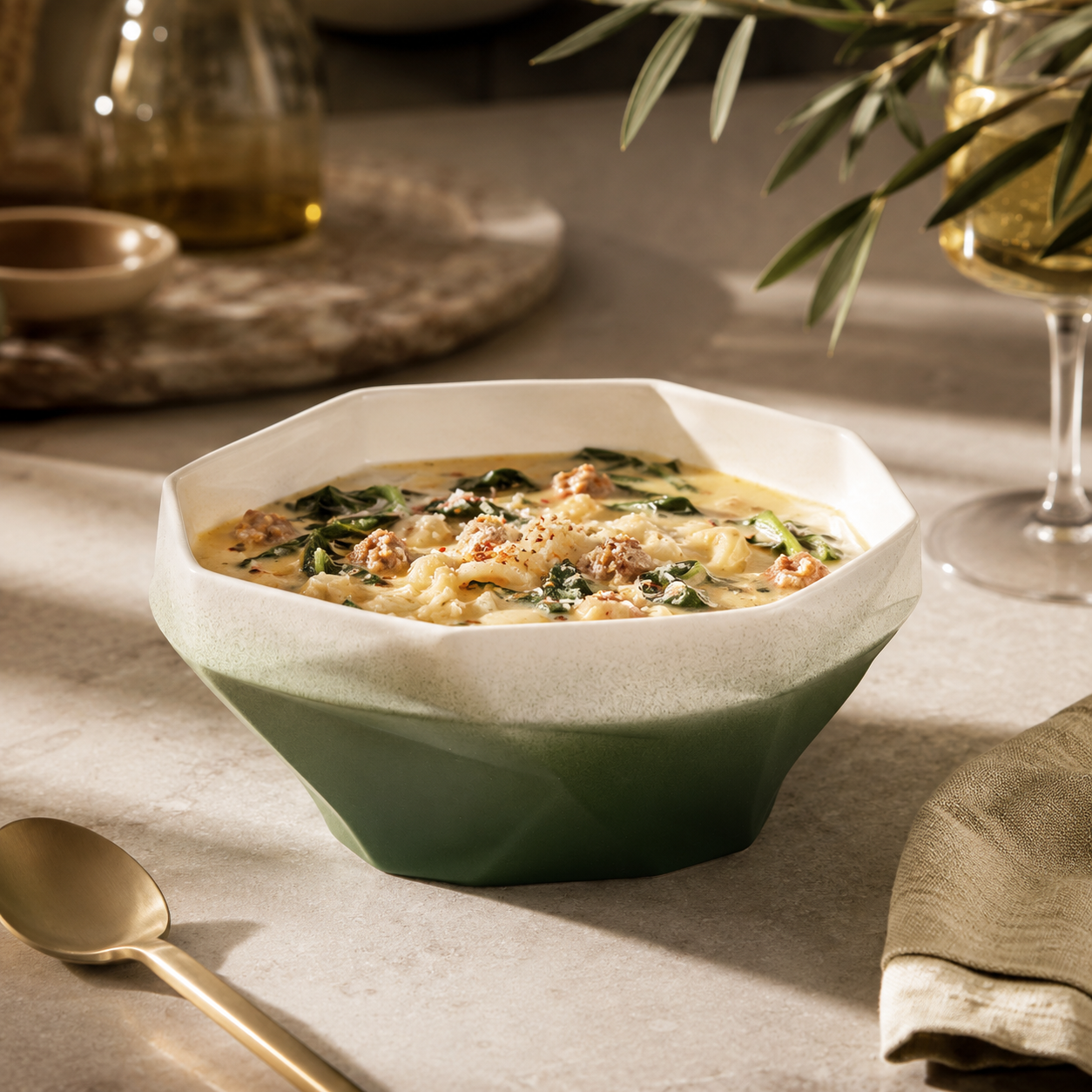 Folded Surface Ceramic Bowl (Green)