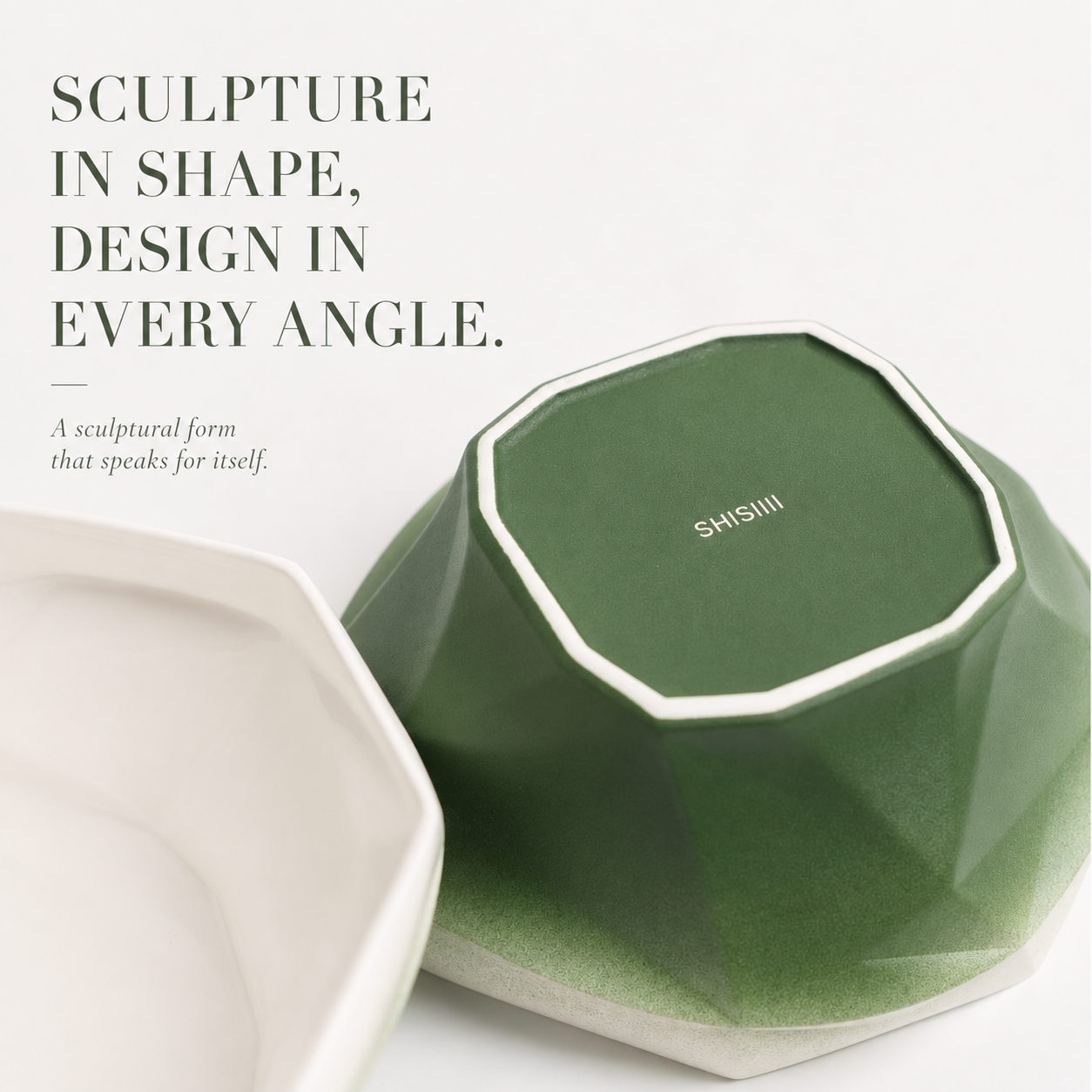 Folded Surface Ceramic Bowl (Green)