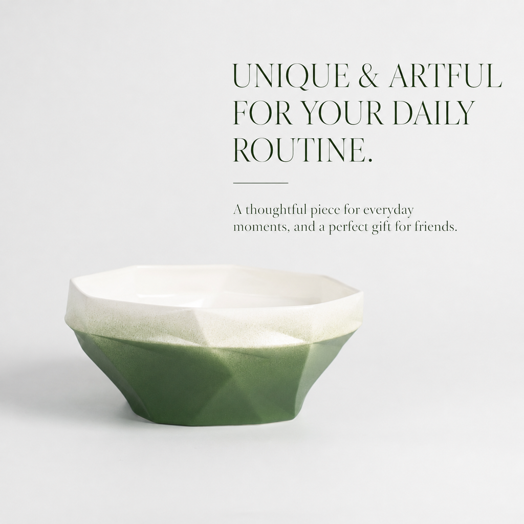 Folded Surface Ceramic Bowl (Green)
