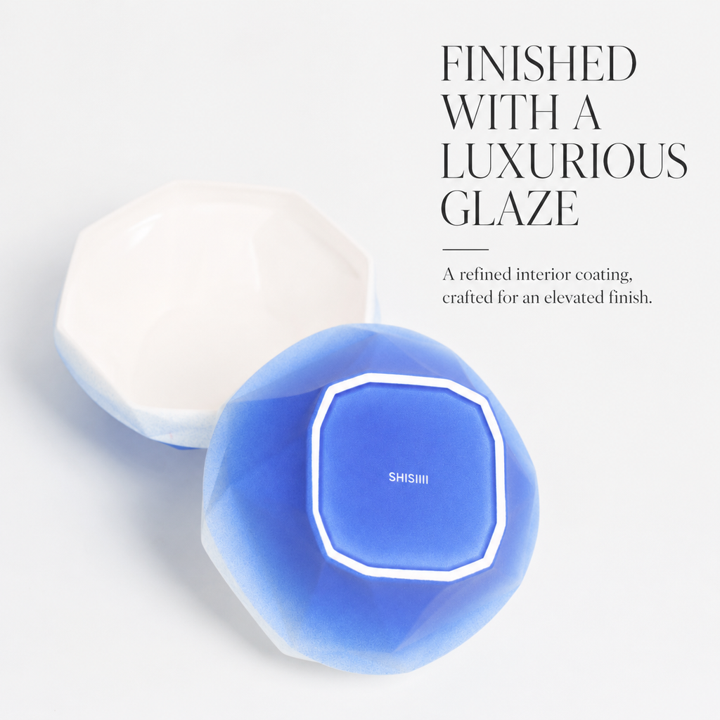 Folded Surface Ceramic Bowl (Blue)