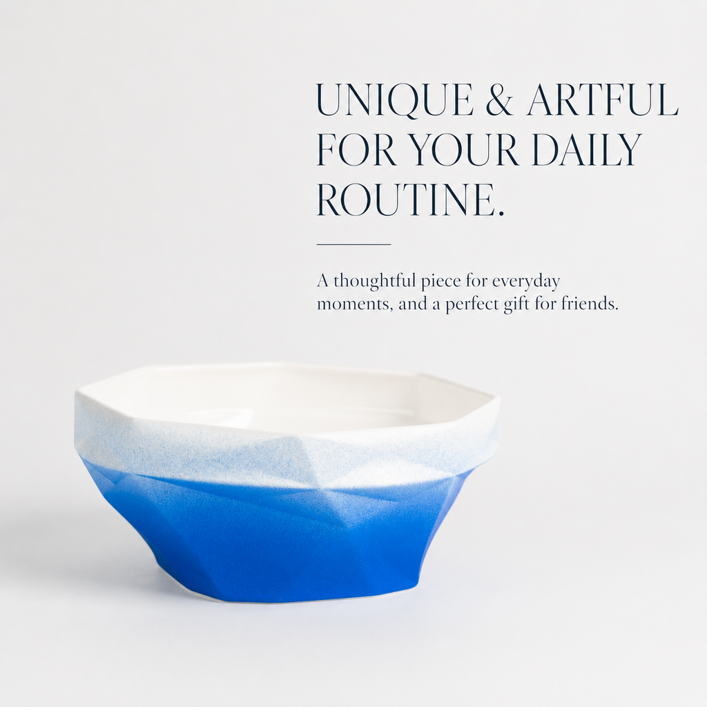 Folded Surface Ceramic Bowl (Blue)