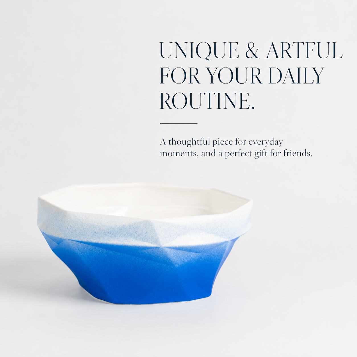 Folded Surface Ceramic Bowl (Blue)