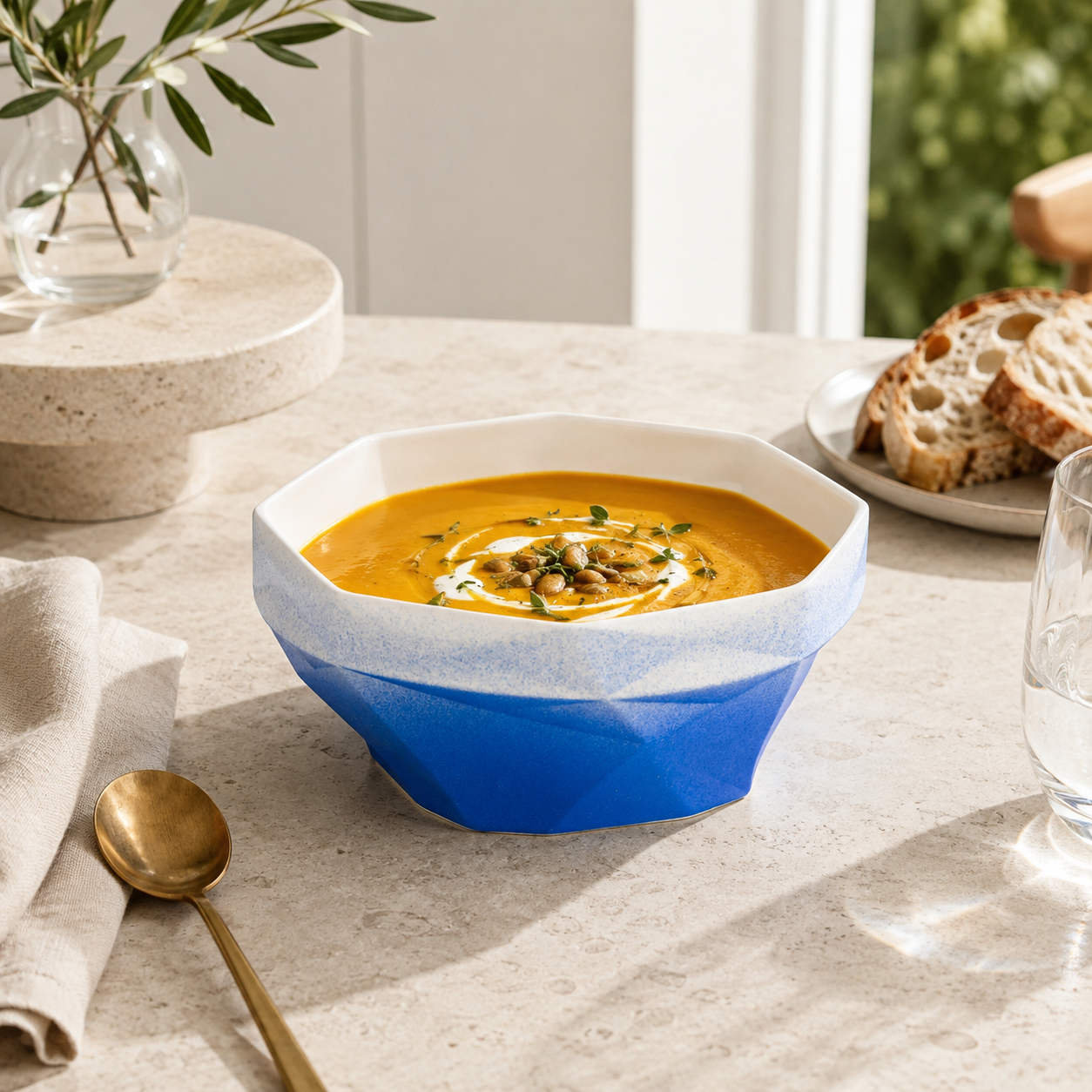 Folded Surface Ceramic Bowl (Blue)