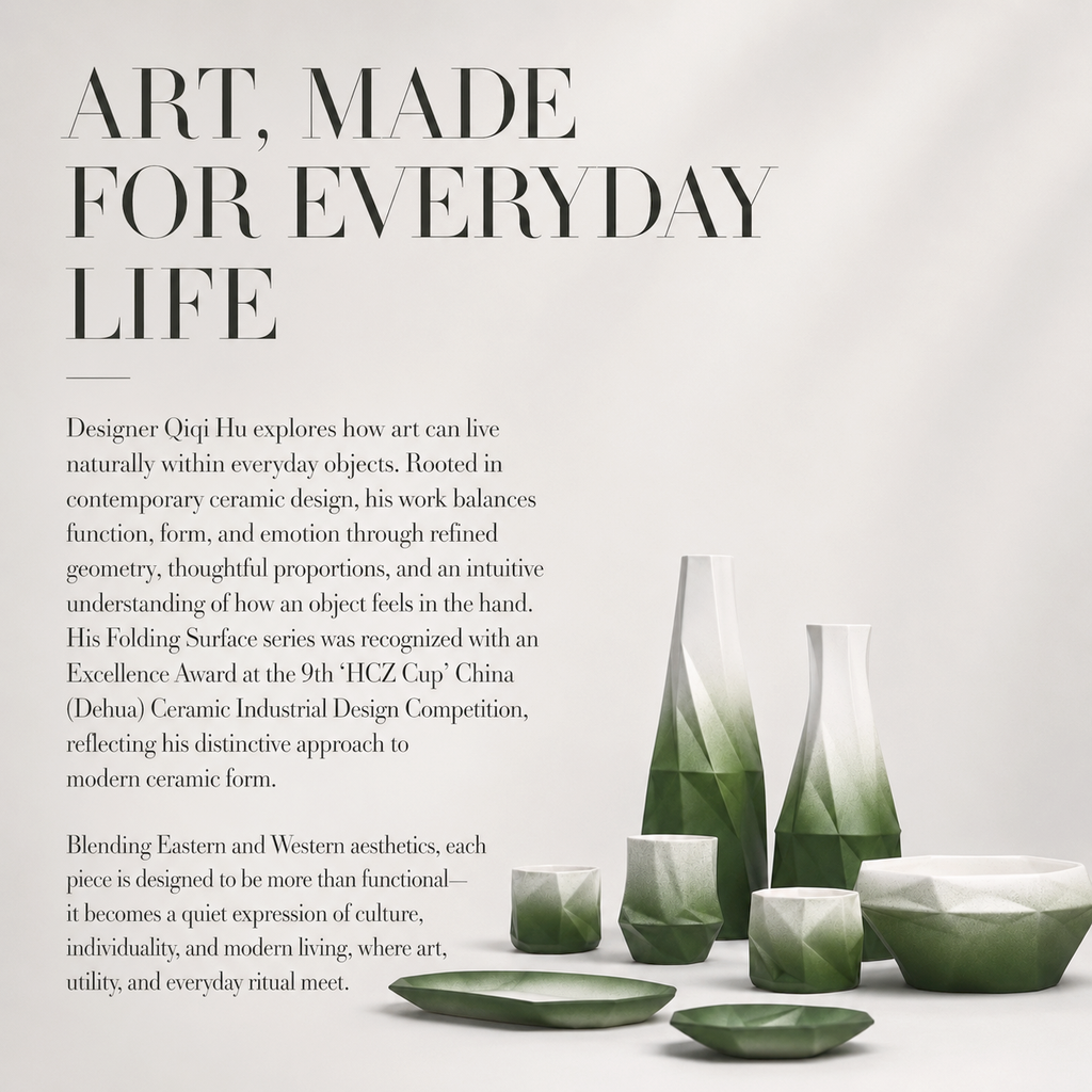 Folded Surface Ceramic Bowl (Green)