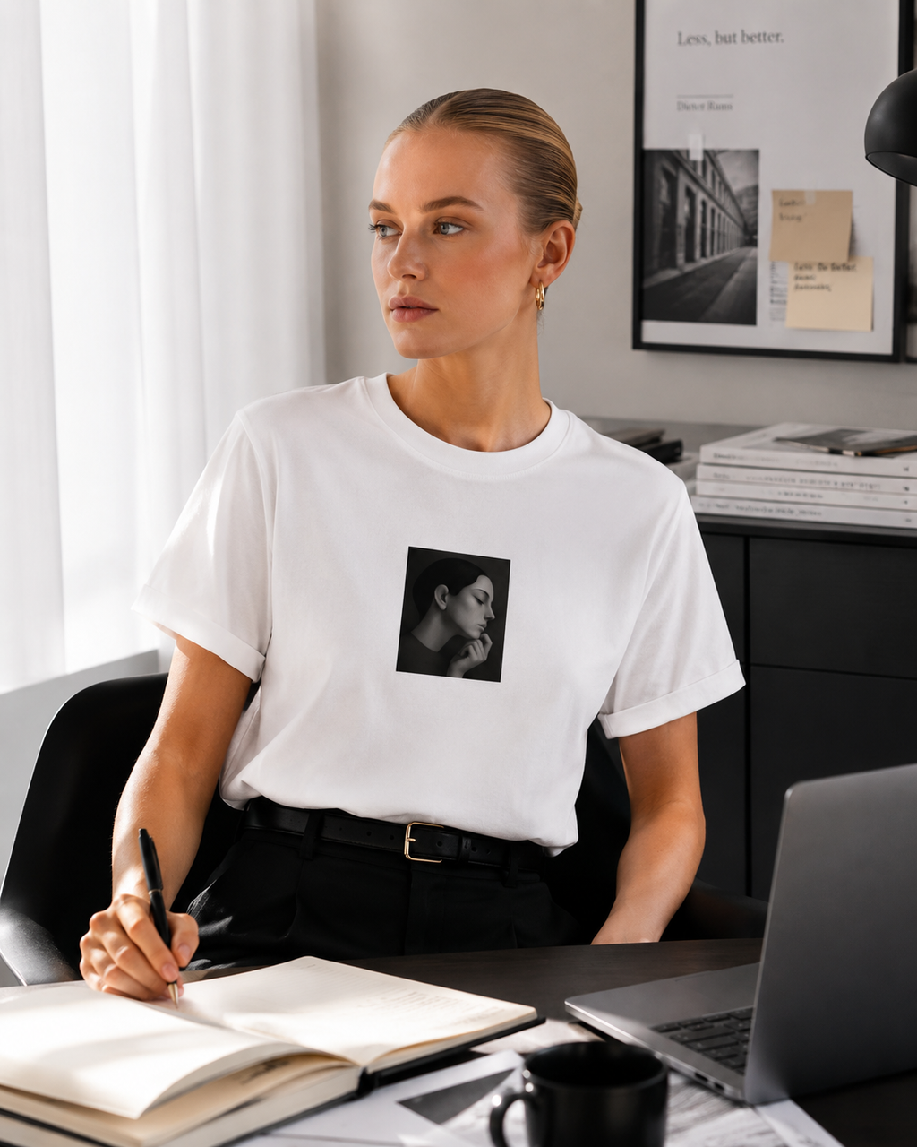 Minimal Portrait Organic Cotton Tee (Black)