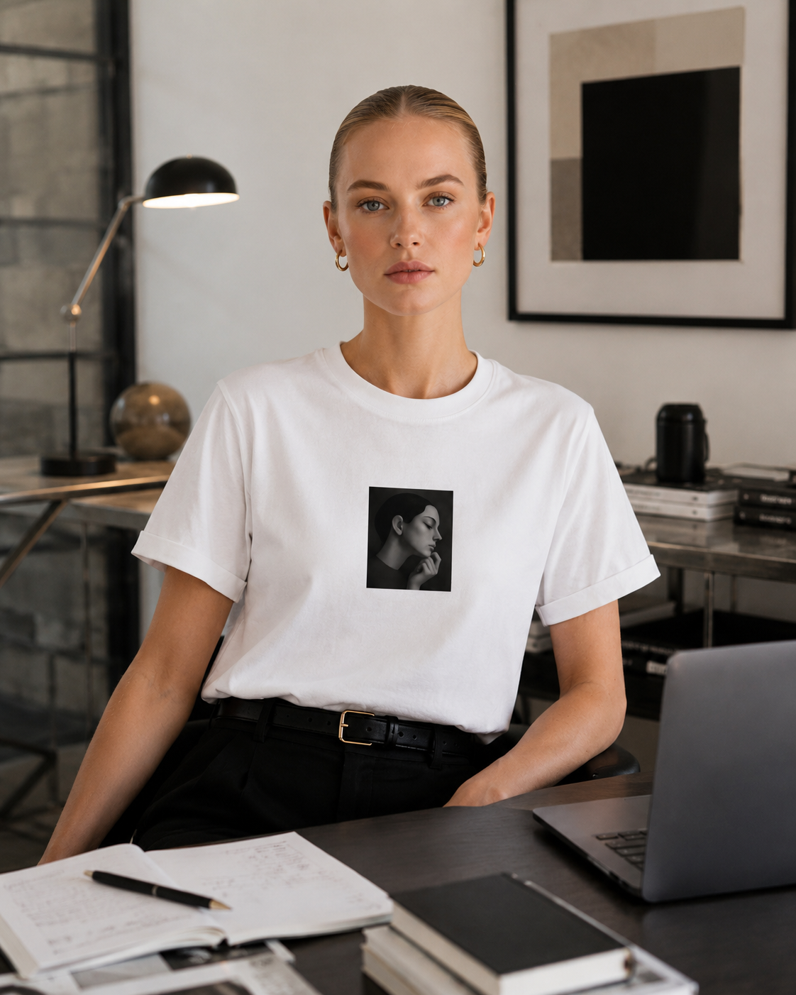 Minimal Portrait Organic Cotton Tee (Black)