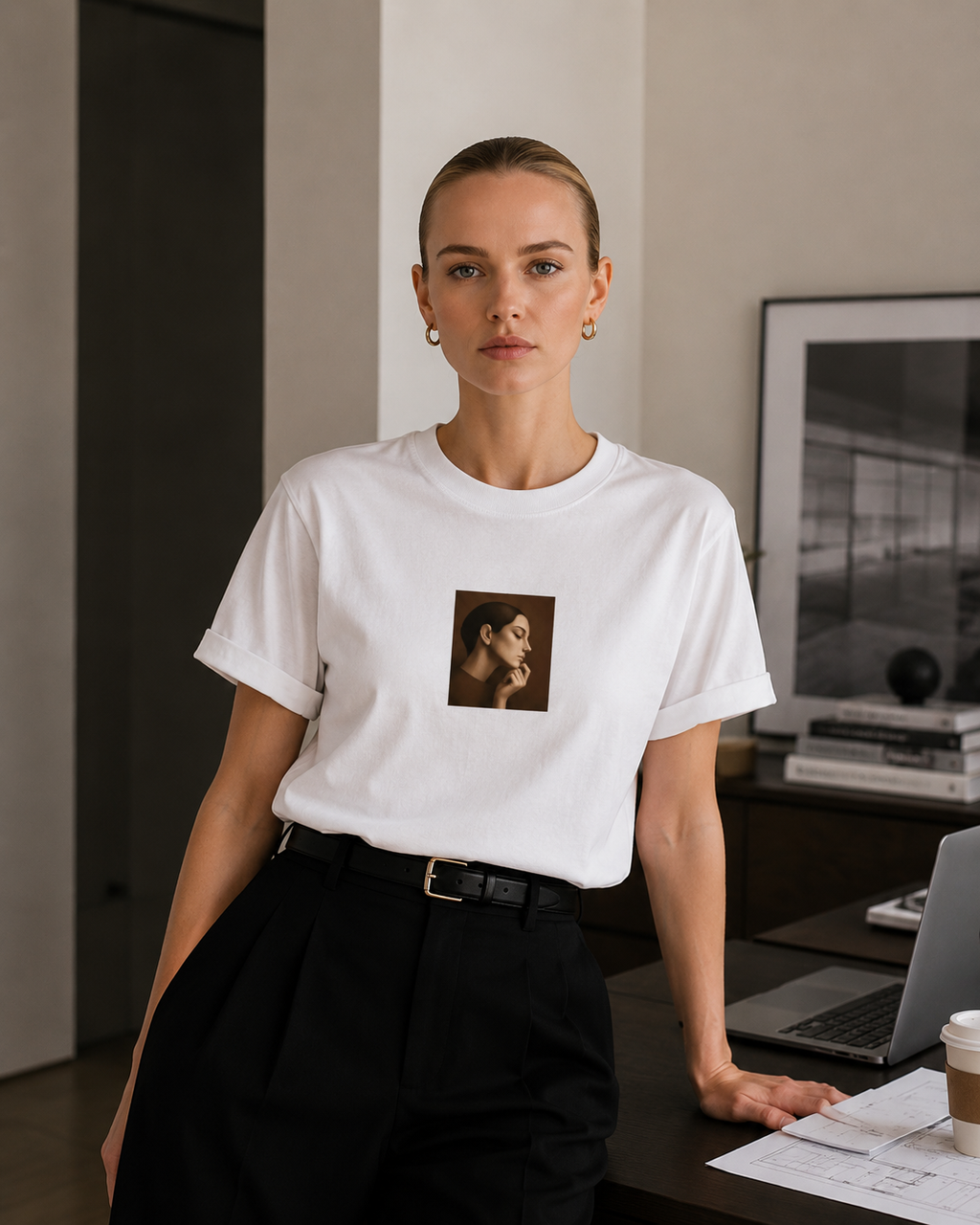 Minimal Portrait Organic Cotton Tee (Brown)