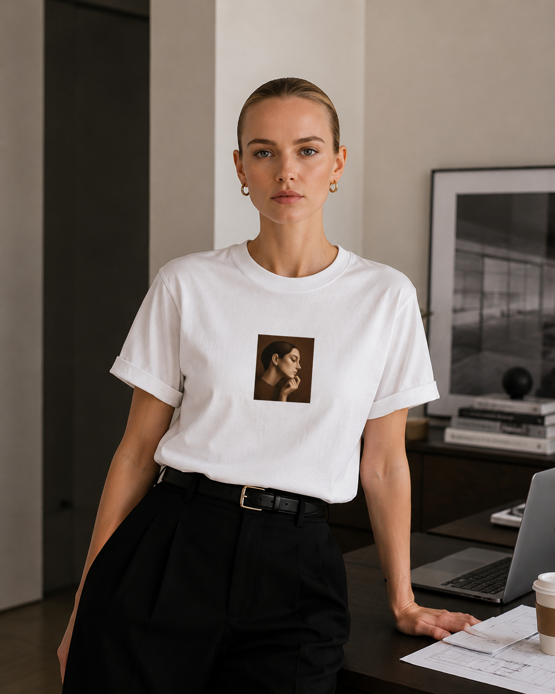 Minimal Portrait Organic Cotton Tee (Brown)