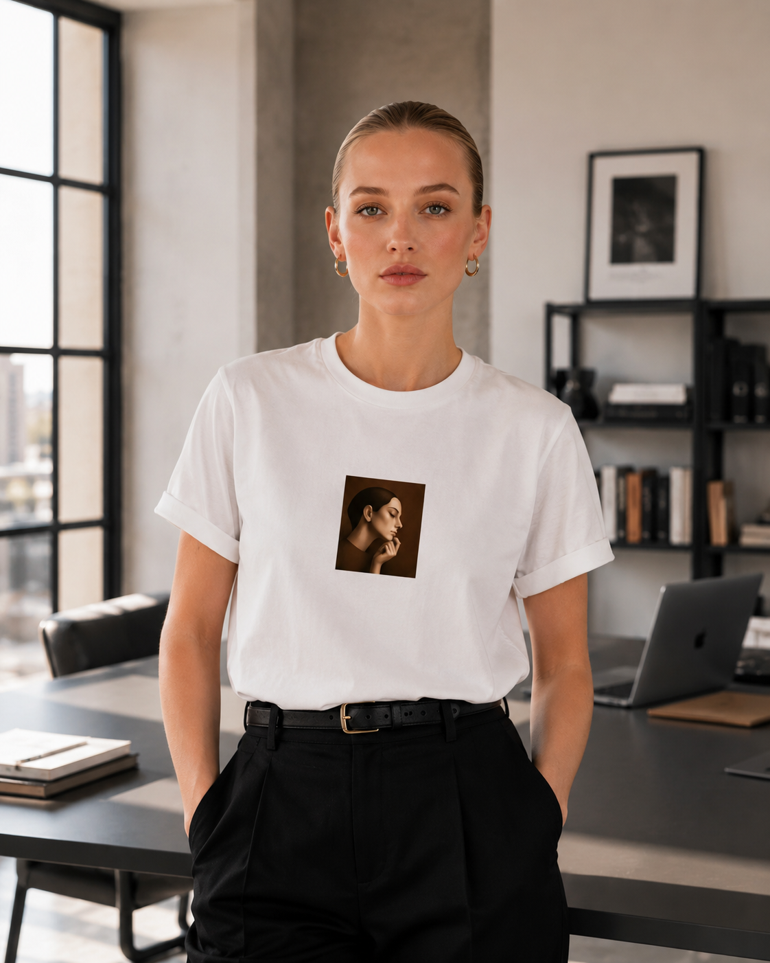 Minimal Portrait Organic Cotton Tee (Brown)