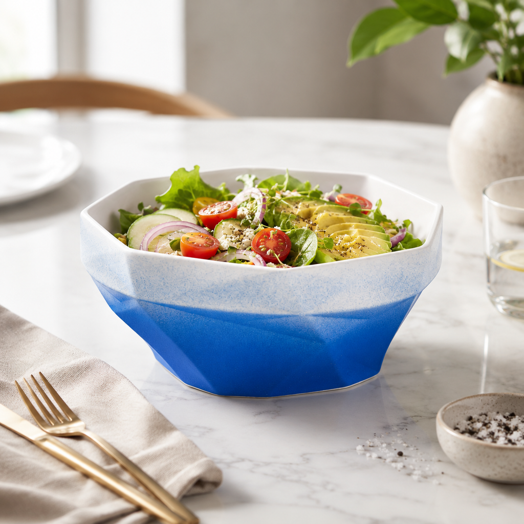 Folded Surface Ceramic Bowl (Blue)