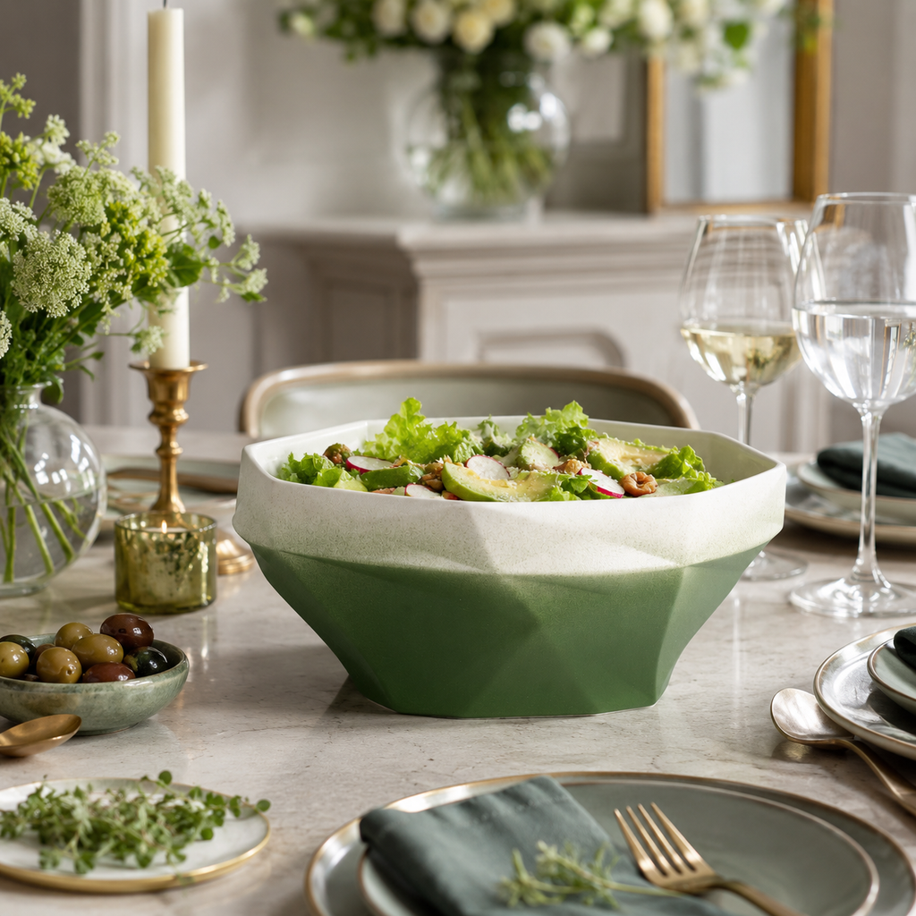 Folded Surface Ceramic Bowl (Green)