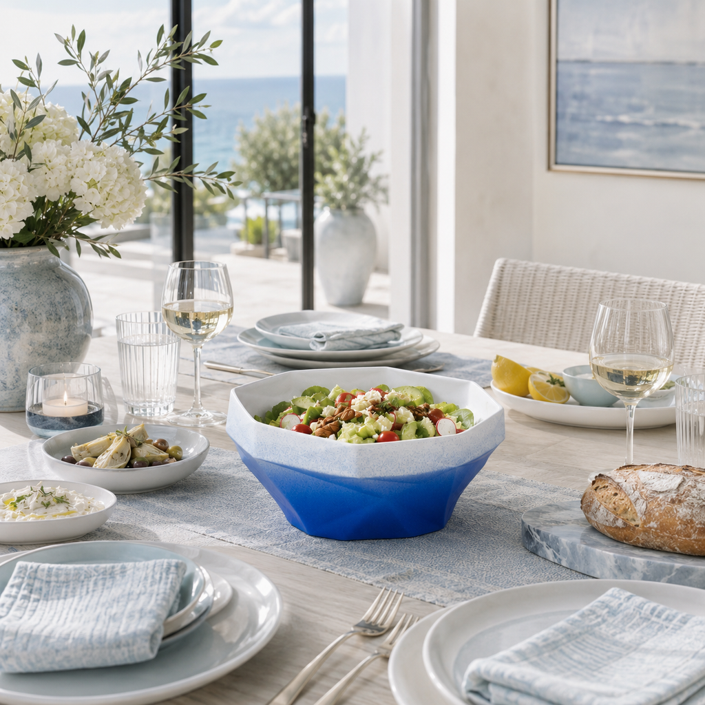 Folded Surface Ceramic Bowl (Blue)