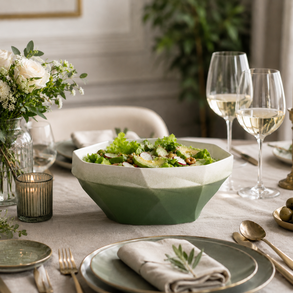 Folded Surface Ceramic Bowl (Green)