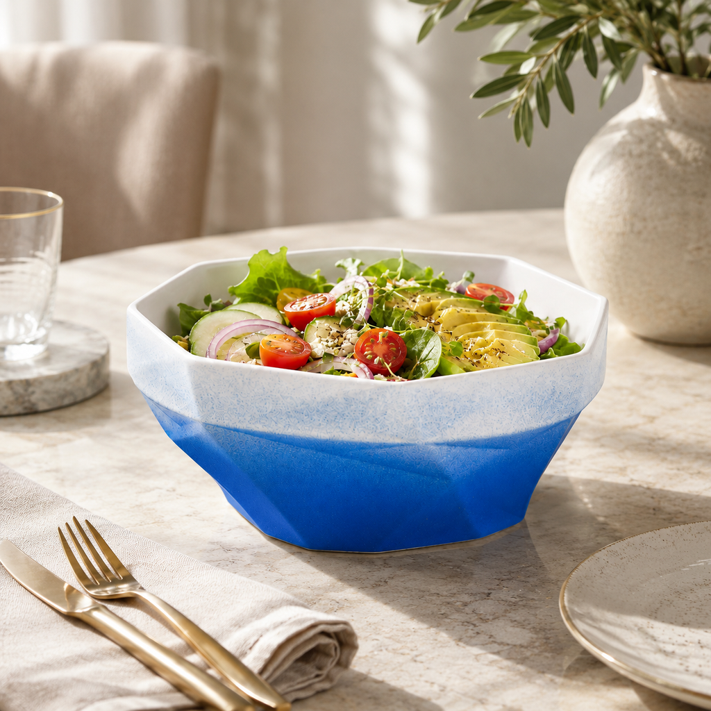 Folded Surface Ceramic Bowl (Blue)